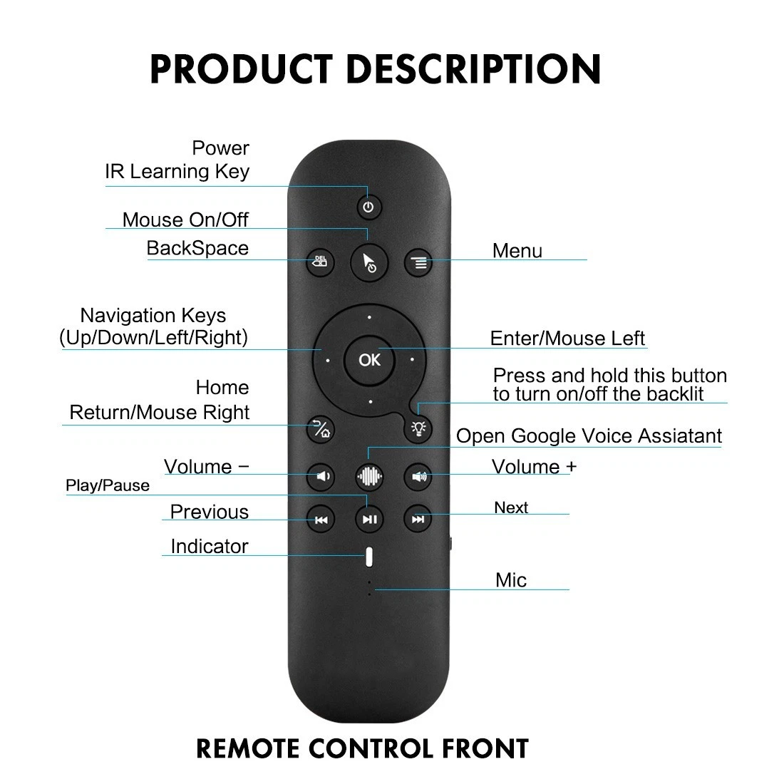 Bluetooth 2.4G Remote Keyboard with front control